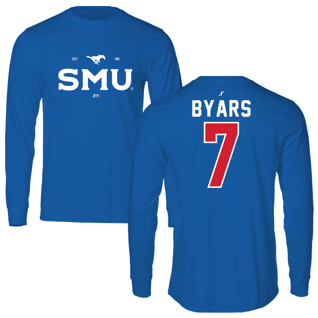 Southern Methodist University Soccer Blue General Performance Long Sleeve - #7 Truth Byars