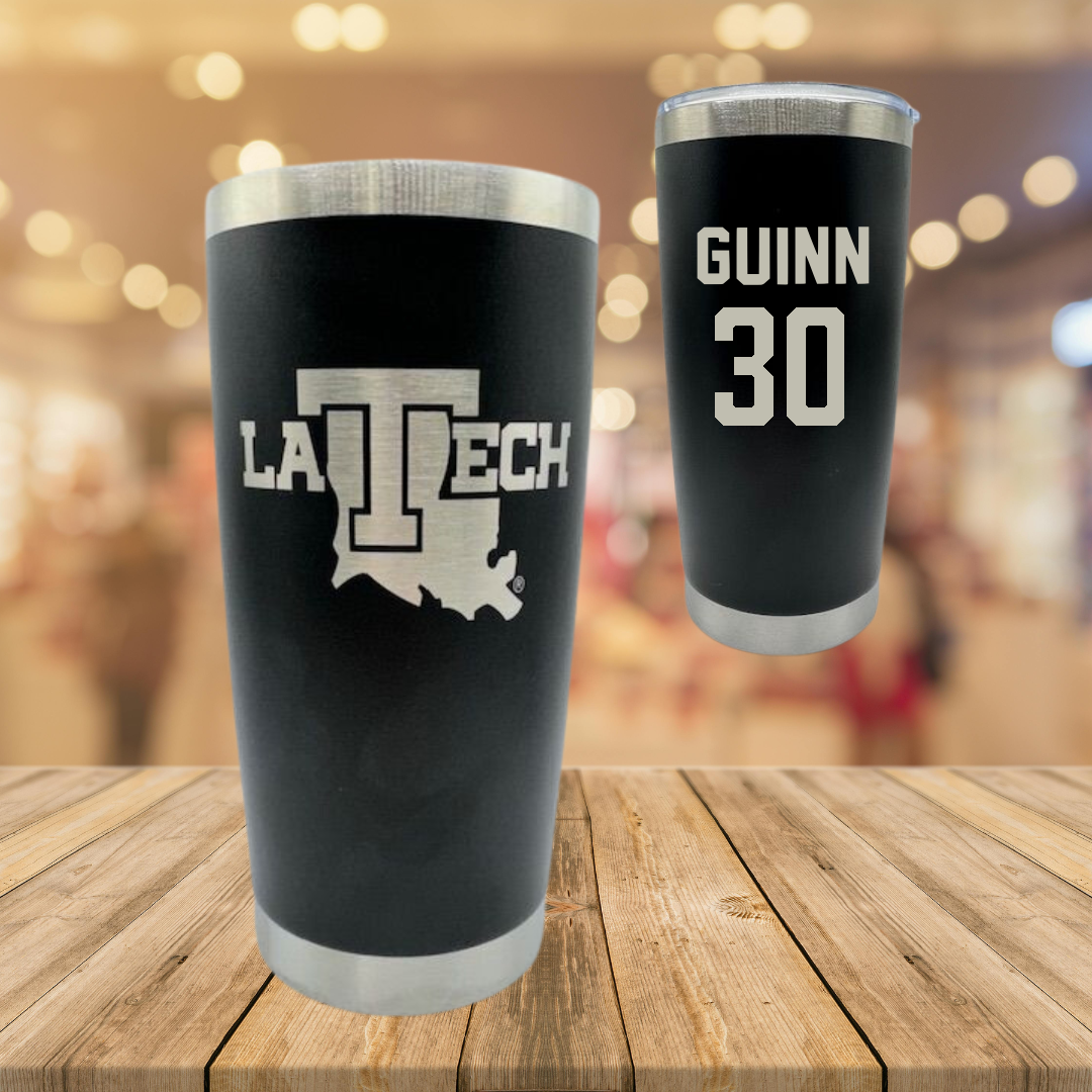 Louisiana Tech University Baseball Black Stainless Steel Tumbler - #30 Hutson Guinn