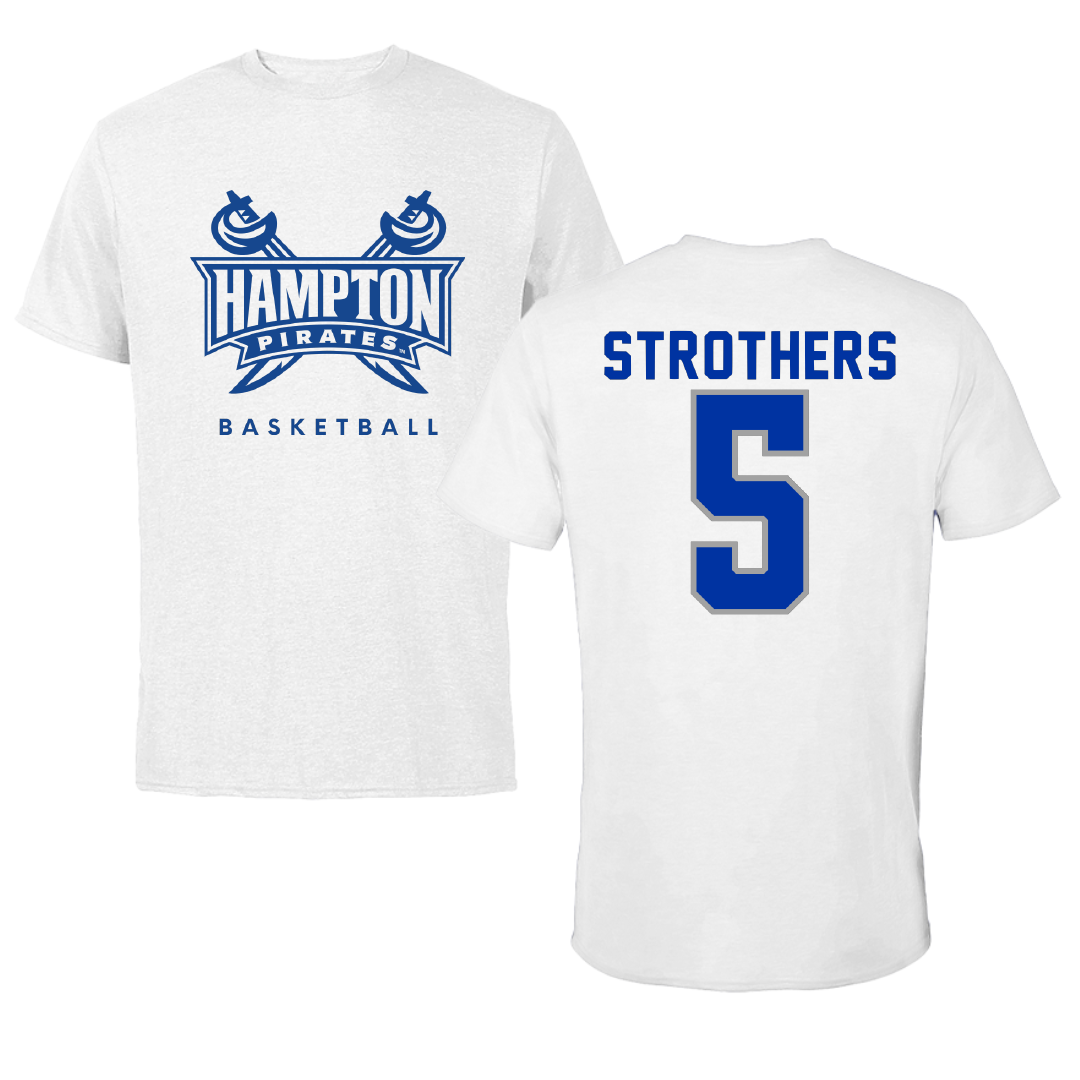 Hampton University Basketball White Tee - #5 Etienne Strothers