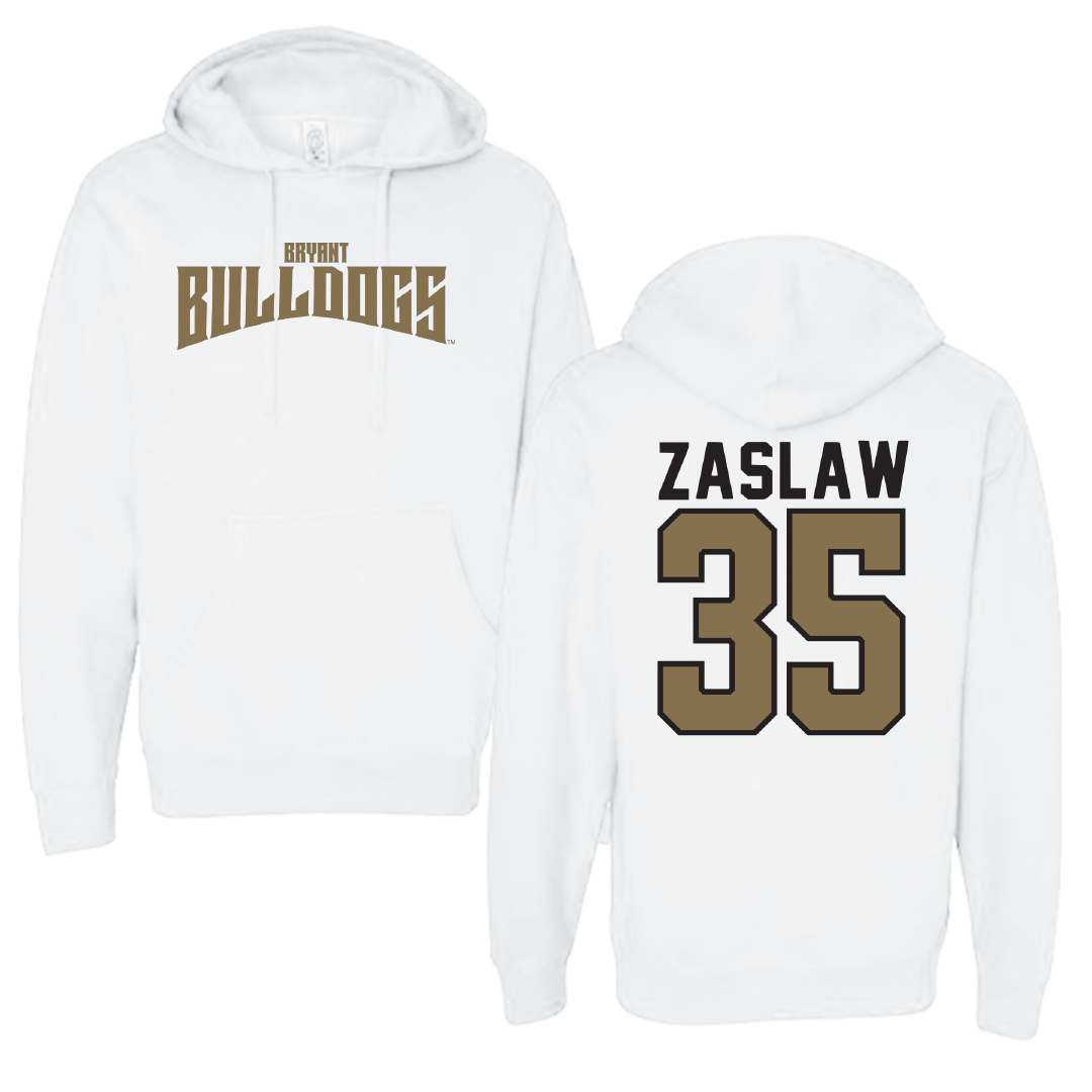 Bryant University Baseball White Classic Hoodie - #35 Sean Zaslaw