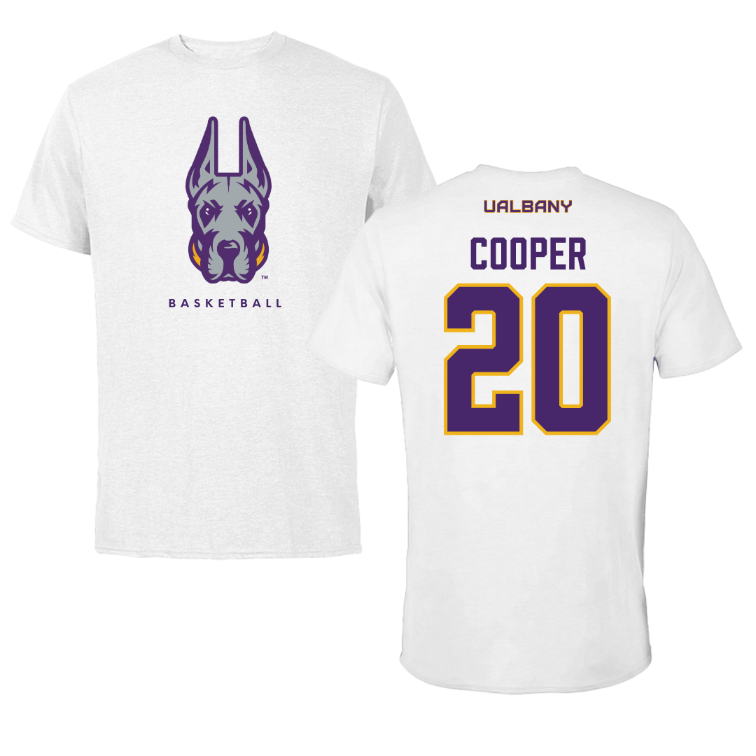 University at Albany Basketball White Mascot Tee - #20 Kayla Cooper