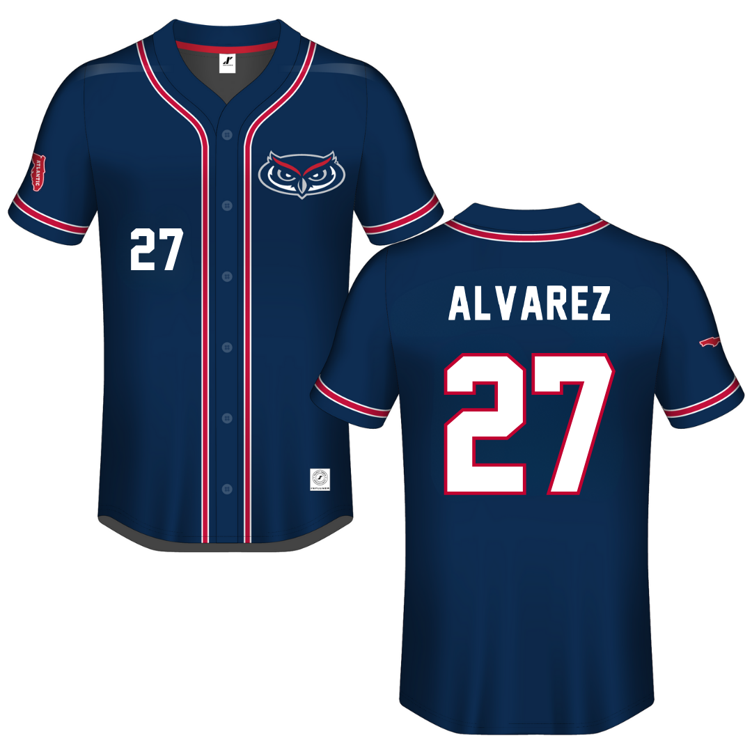 Florida Atlantic University Navy Button-Down Jersey - #27 David Alvarez