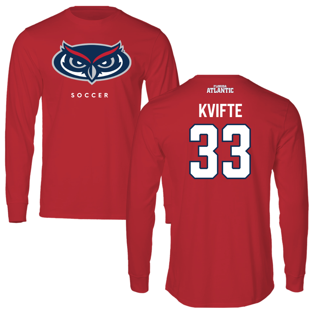 Florida Atlantic University Soccer Red Performance Long Sleeve - #33 Noah Kvifte