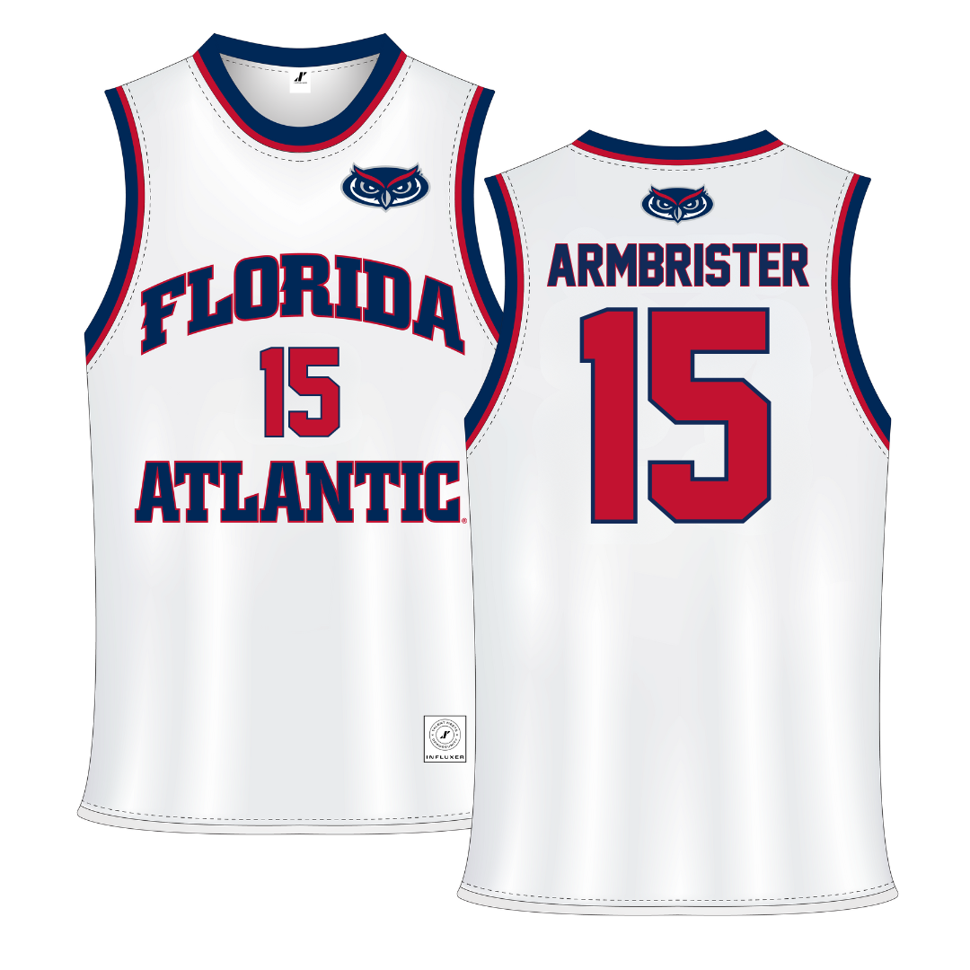 Florida Atlantic University White Basketball Jersey - #15 Kayana Armbrister