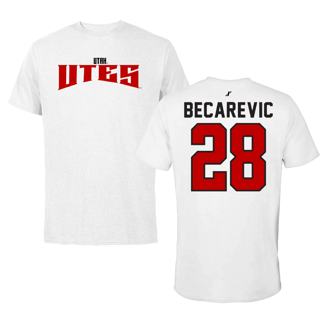 University of Utah Soccer White Classic Performance Tee - #28 Mia Becarevic