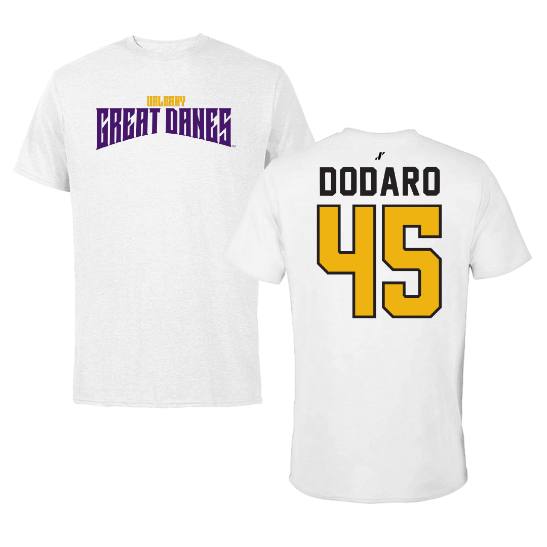 University at Albany Football White Classic Tee - #45 John Dodaro
