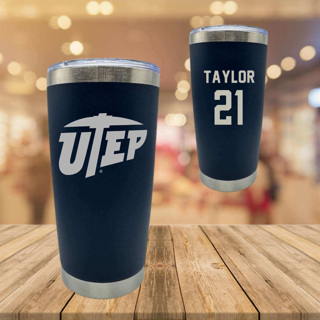 University of Texas at El Paso Football Navy Stainless Steel Tumbler - #21 Marquez Taylor