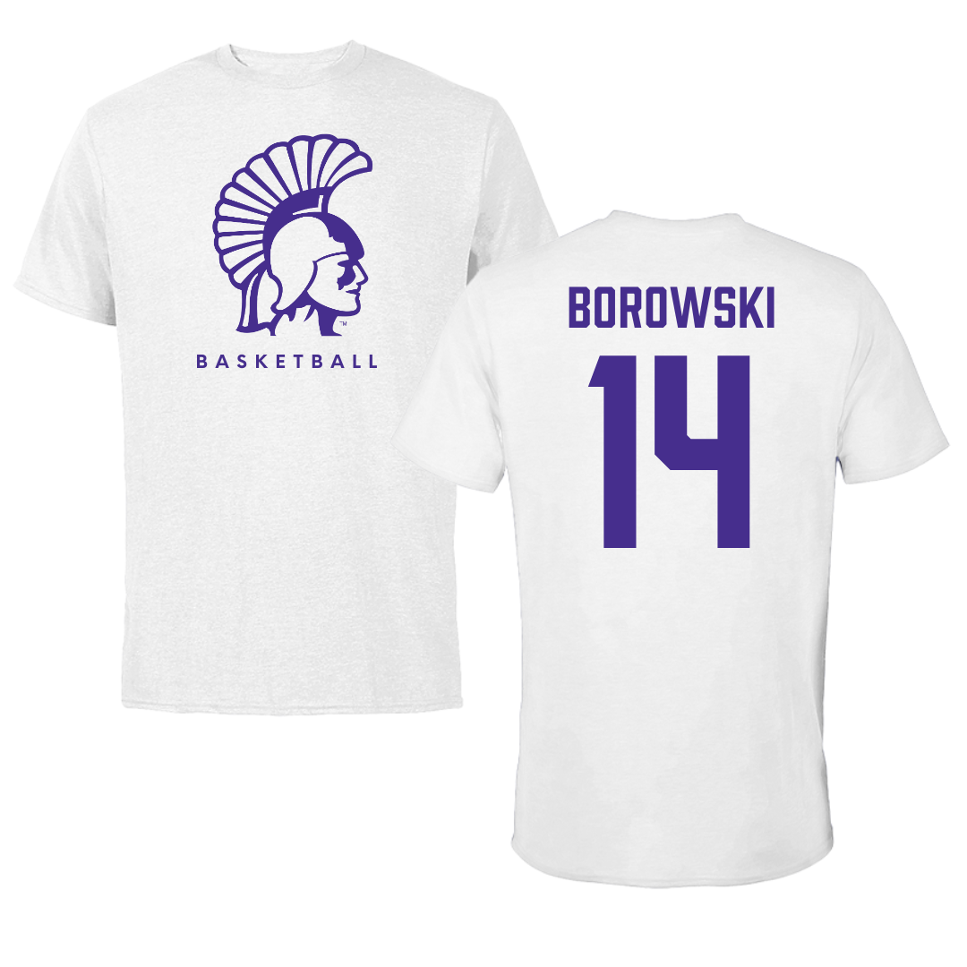 Winona State University Basketball White Performance Tee - #14 Ty Borowski