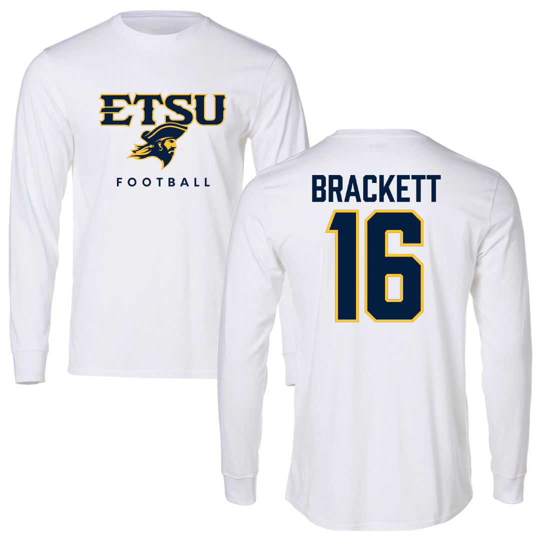 East Tennessee State University Football White Performance Long Sleeve - #16 Nate Brackett