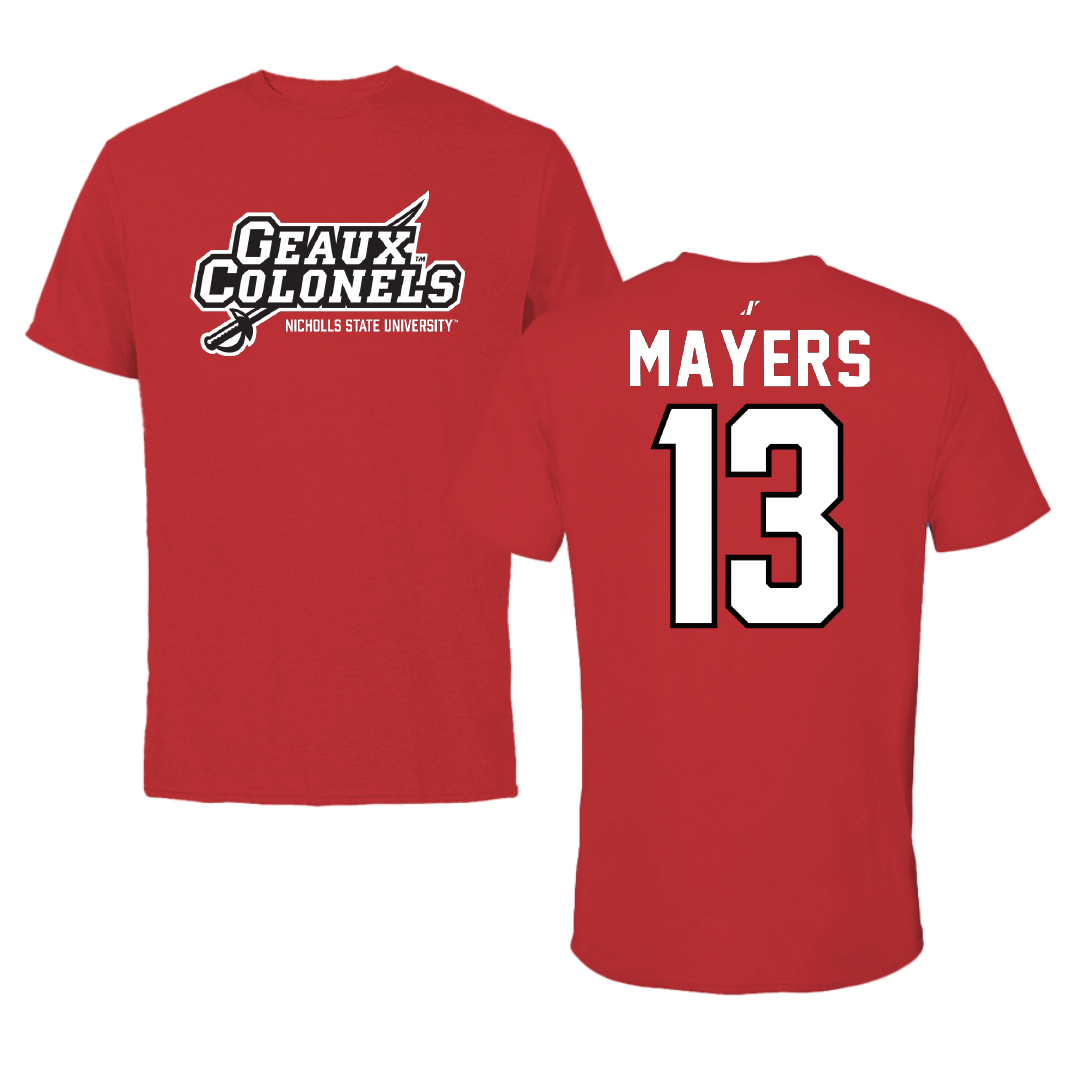 Nicholls State University Baseball Red General Tee - #13 Jacob Mayers