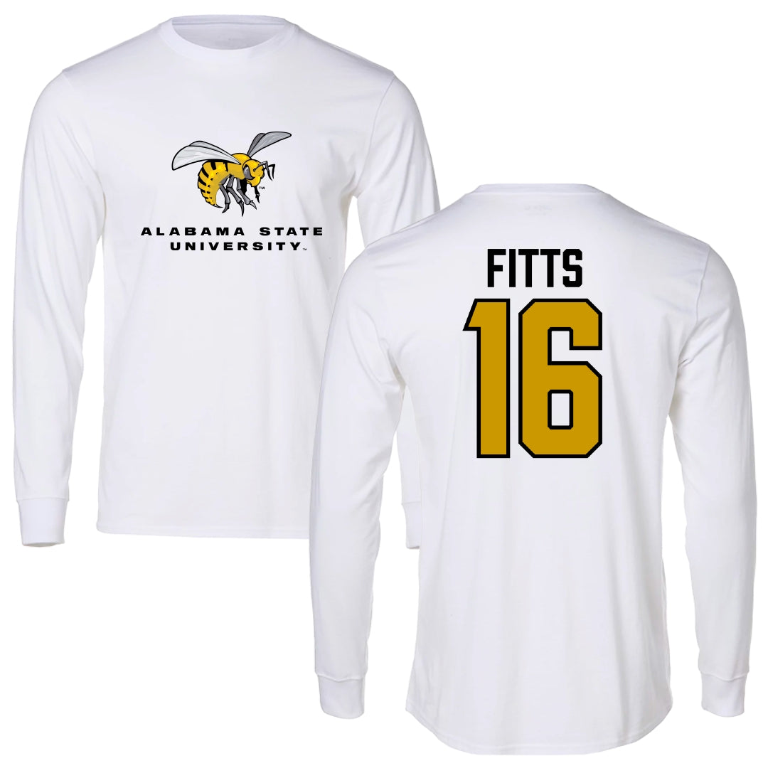 Alabama State University Football White Block Long Sleeve - #16 Adrian Fitts