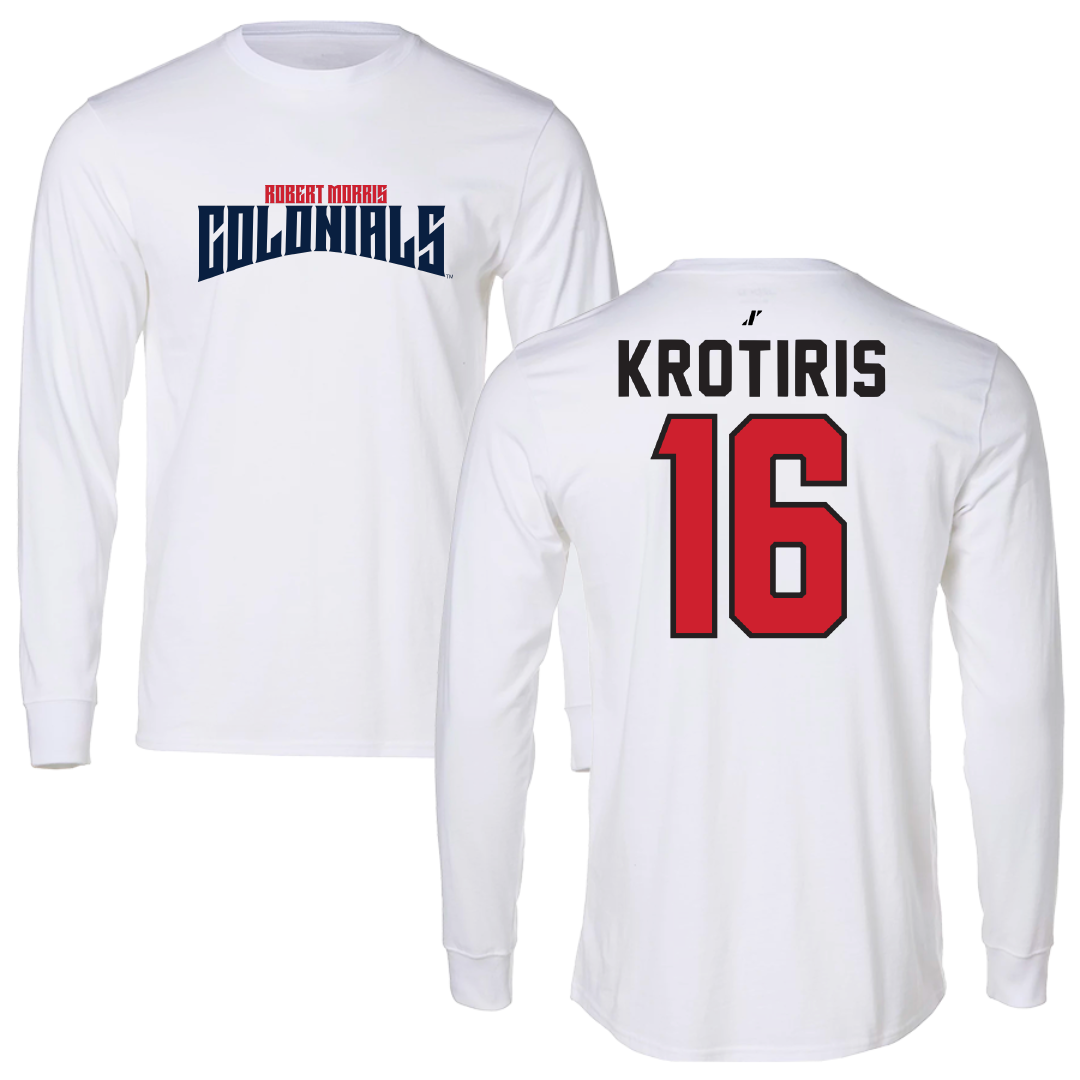 Robert Morris University Ice Hockey White Classic Long Sleeve - #16 George Krotiris