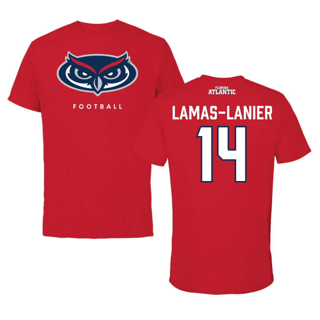Florida Atlantic University Football Red Jersey Performance Tee - #14 Courtney Lamas-Lanier