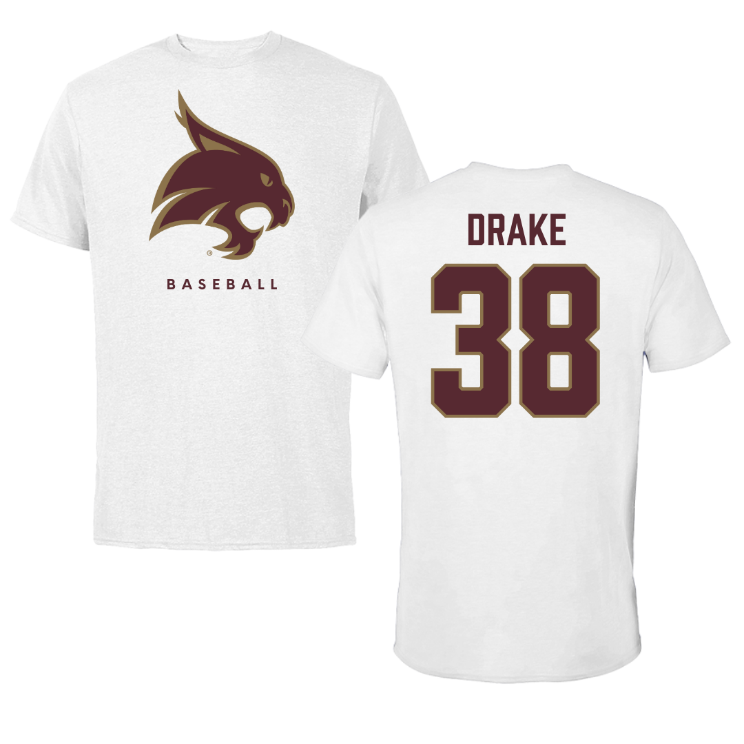 Texas State University Baseball White Performance Tee - #38 Colten Drake