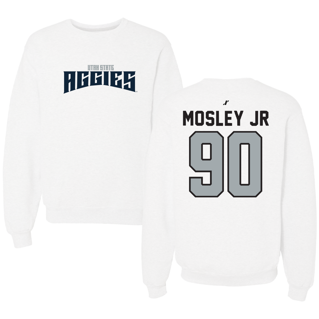 Utah State University Football White Classic Crewneck - #90 Clifton Mosley Jr