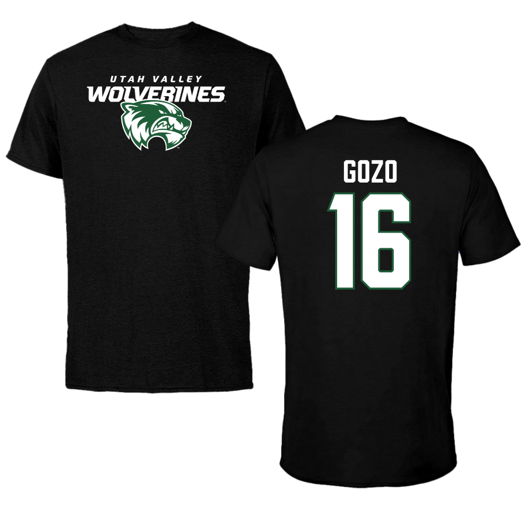 Utah Valley University Soccer Black Wolverines Performance Tee - #16 Elijah Gozo