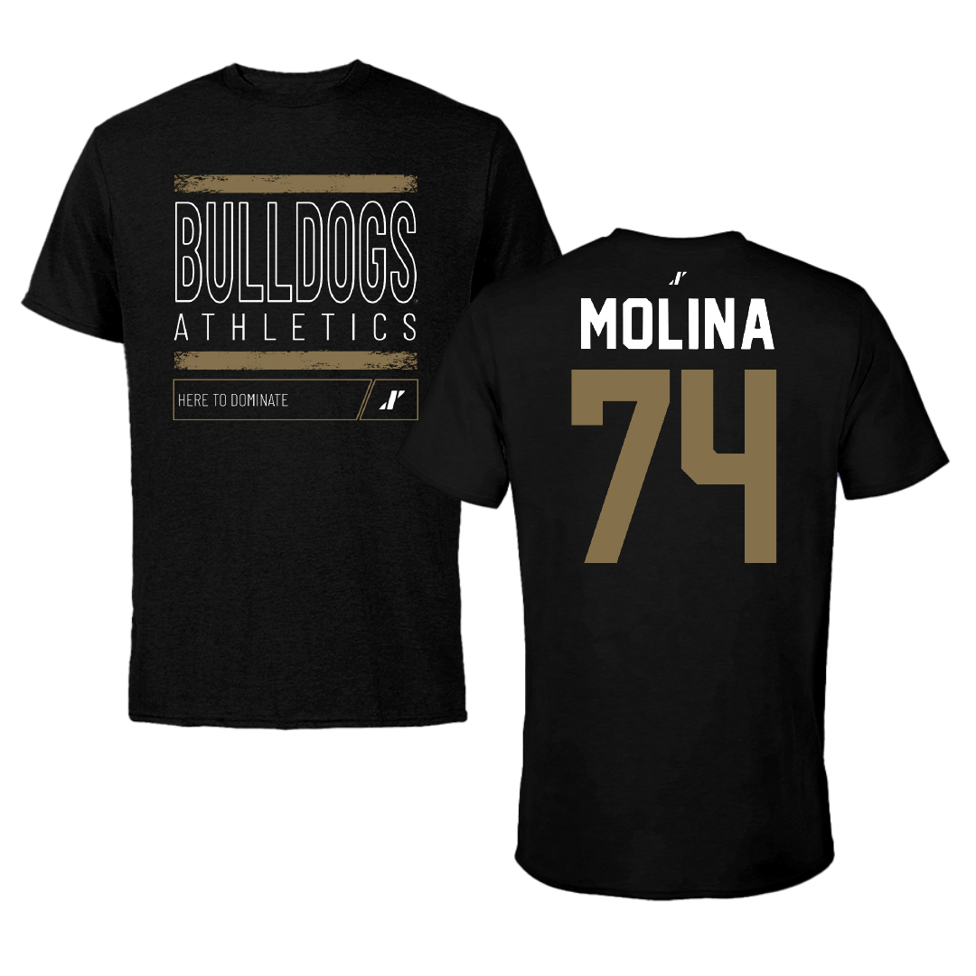 Bryant University Football Black Dominate Performance Tee - #74 Nick Molina
