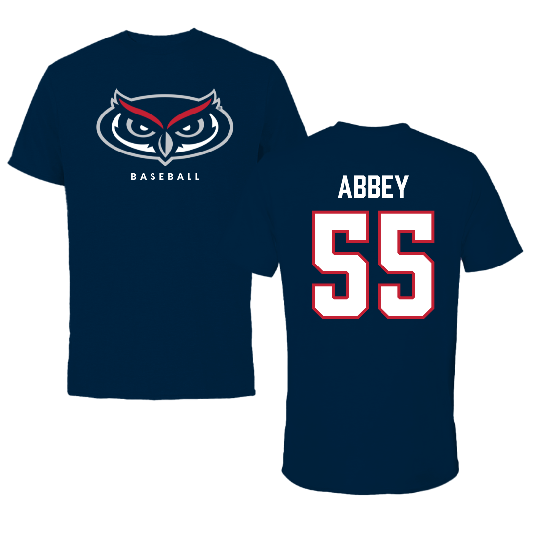 Florida Atlantic University Baseball Navy Mascot Tee - #55 Zachary Abbey
