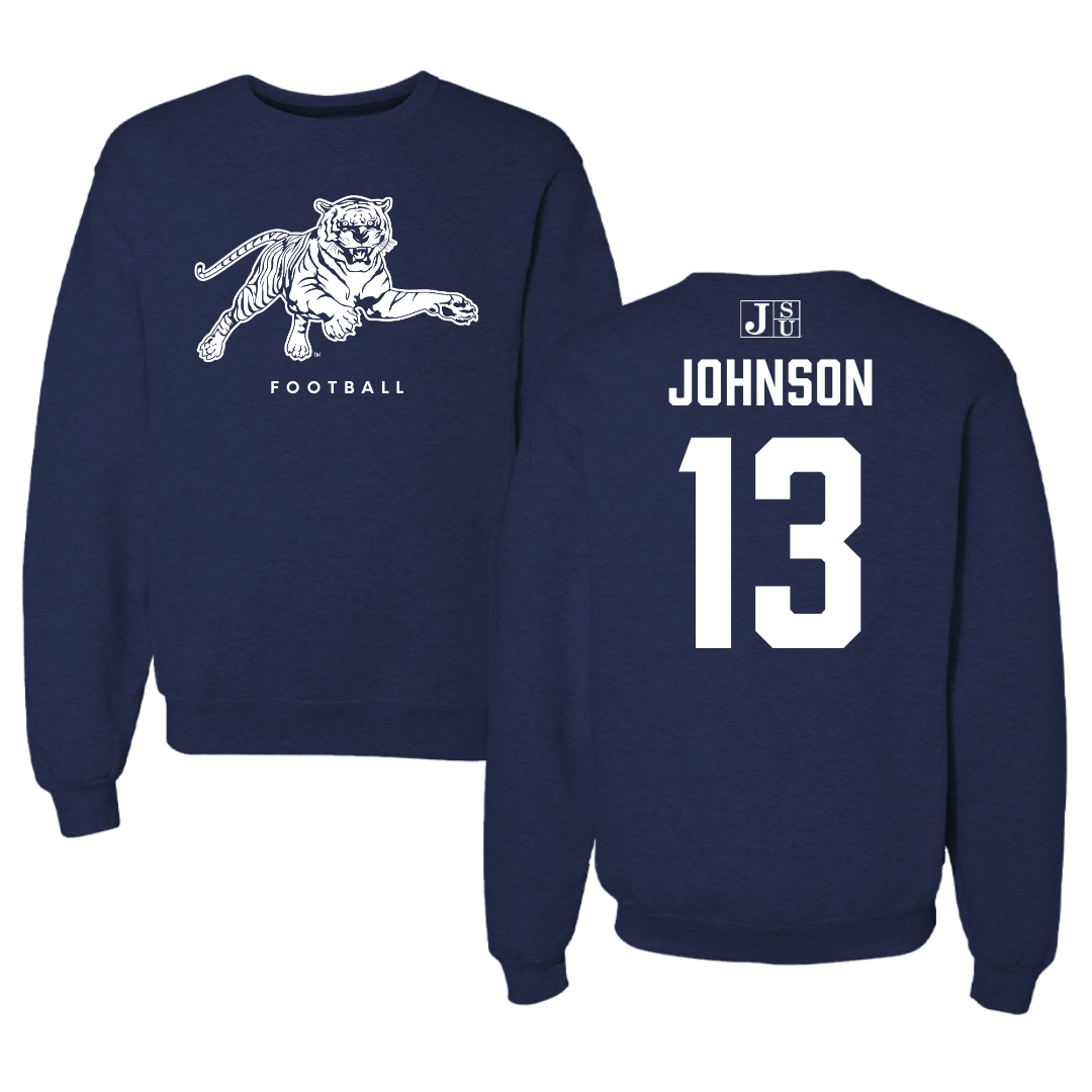 Jackson State University Football Navy Crewneck - #13 Brandon Johnson