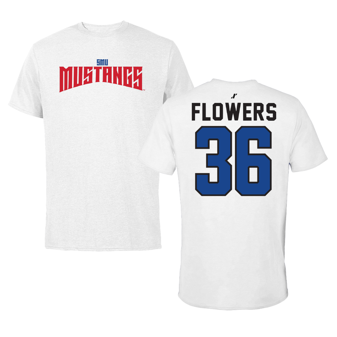 Southern Methodist University Football White Classic Performance Tee - #36 Braeden Flowers