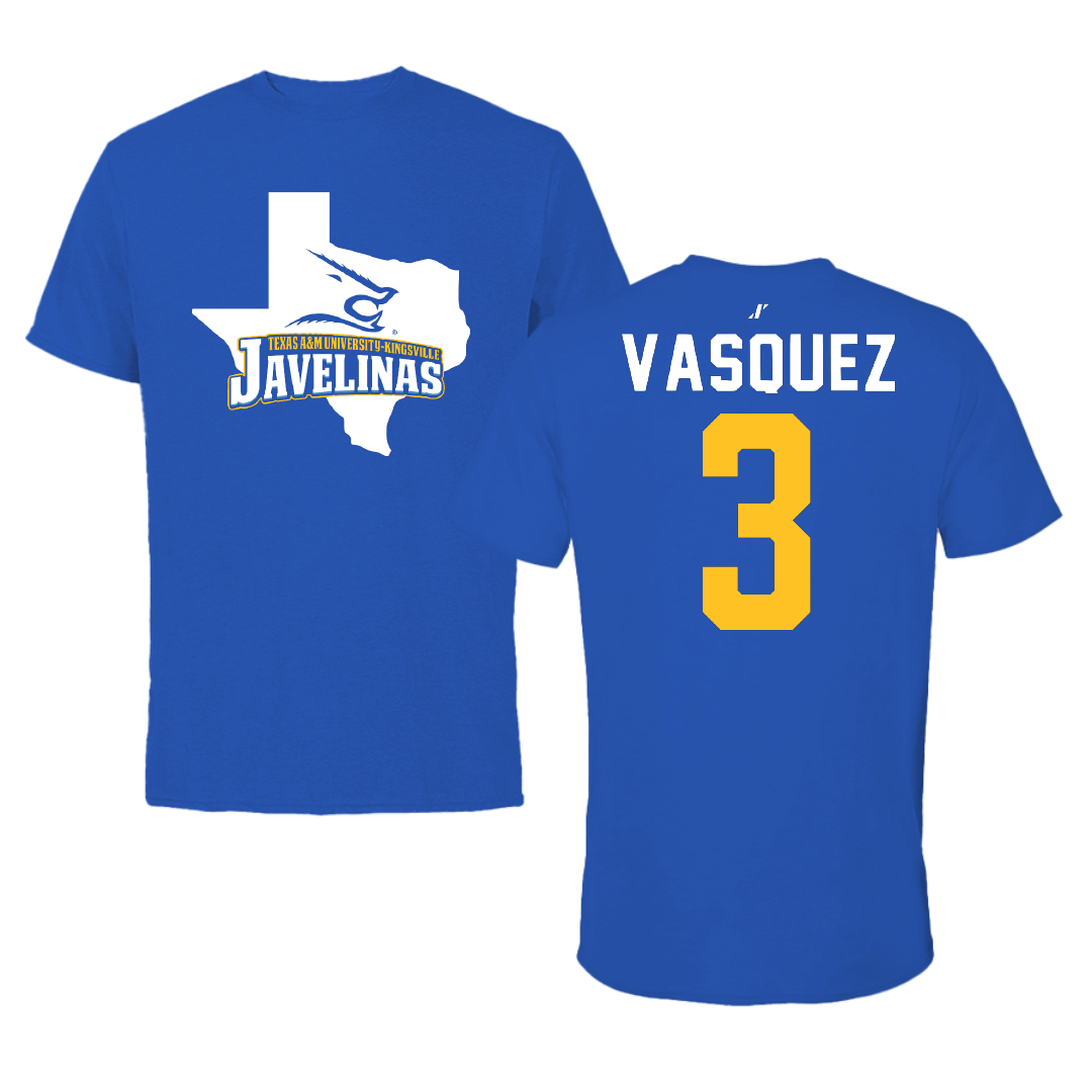 Texas A&M University-Kingsville Beach Volleyball Blue State Performance Tee - #3 Kalani Vasquez