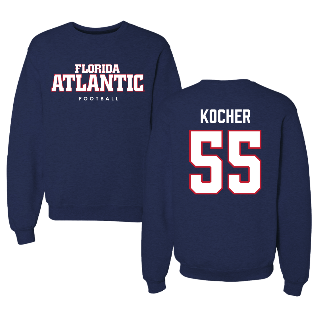 Florida Atlantic University Football Navy Crewneck - #55 Alexander Kocher