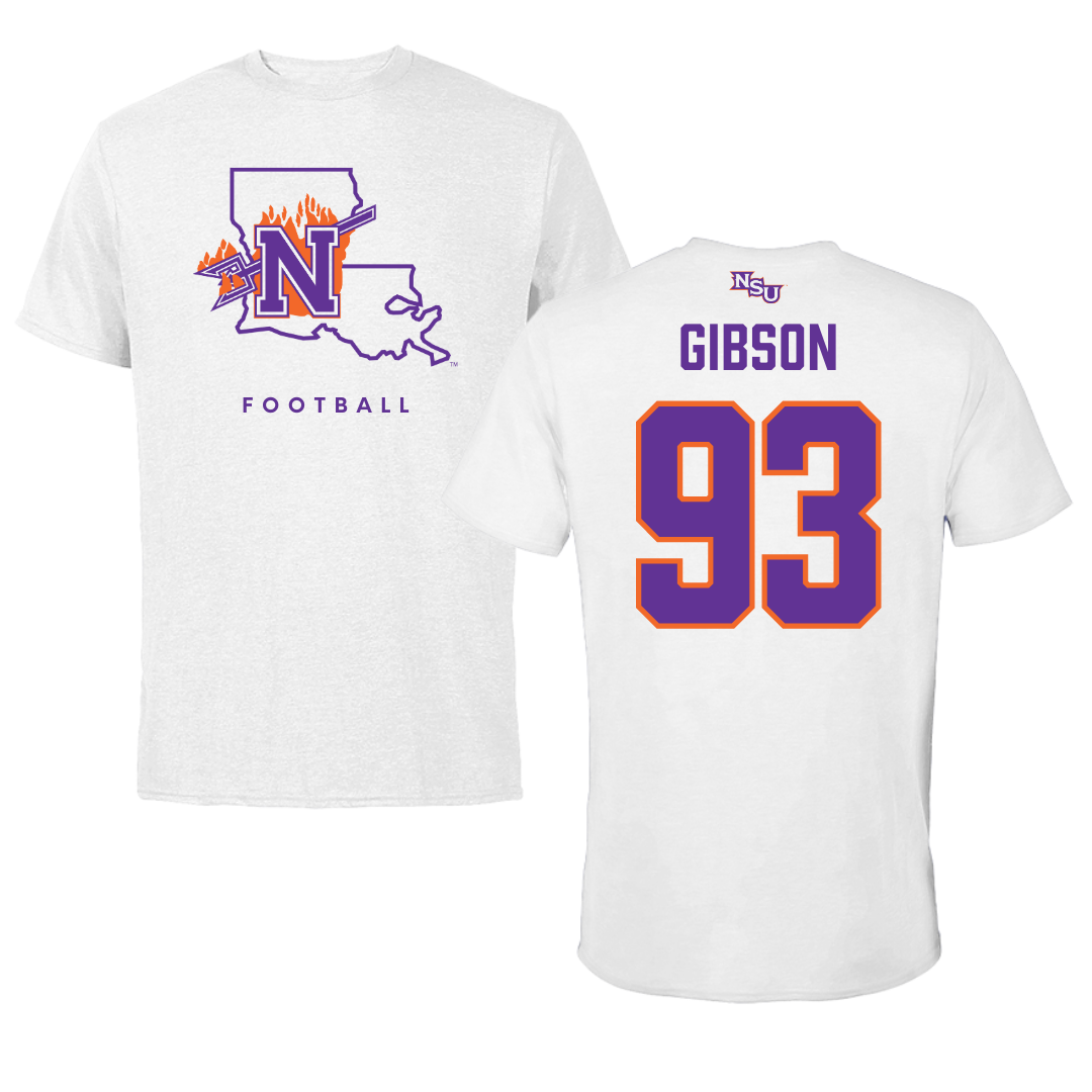 Northwestern State University Football White Performance Tee - #93 Ray Gibson