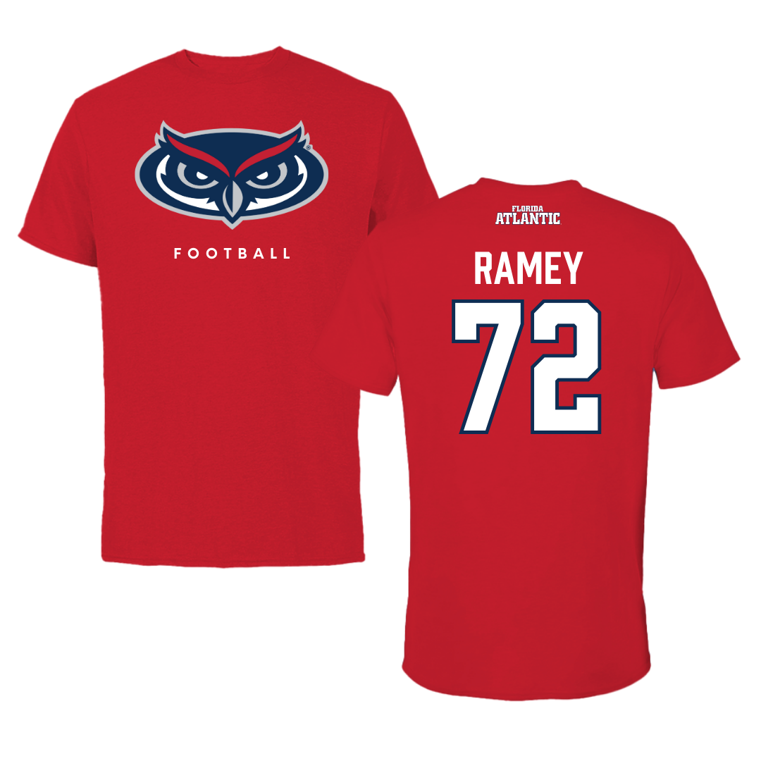 Florida Atlantic University Football Red Jersey Tee - #72 Brayden Ramey