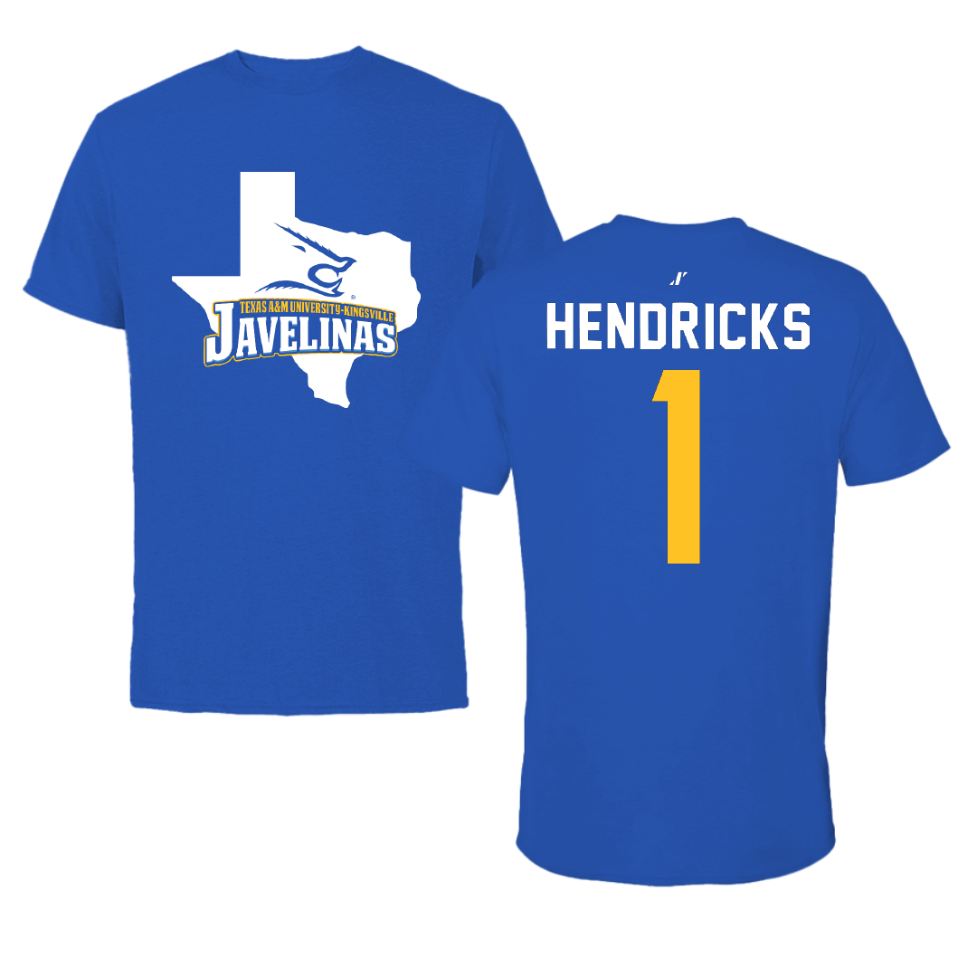 Texas A&M University-Kingsville Football Blue State Tee - #1 Demarcus Hendricks
