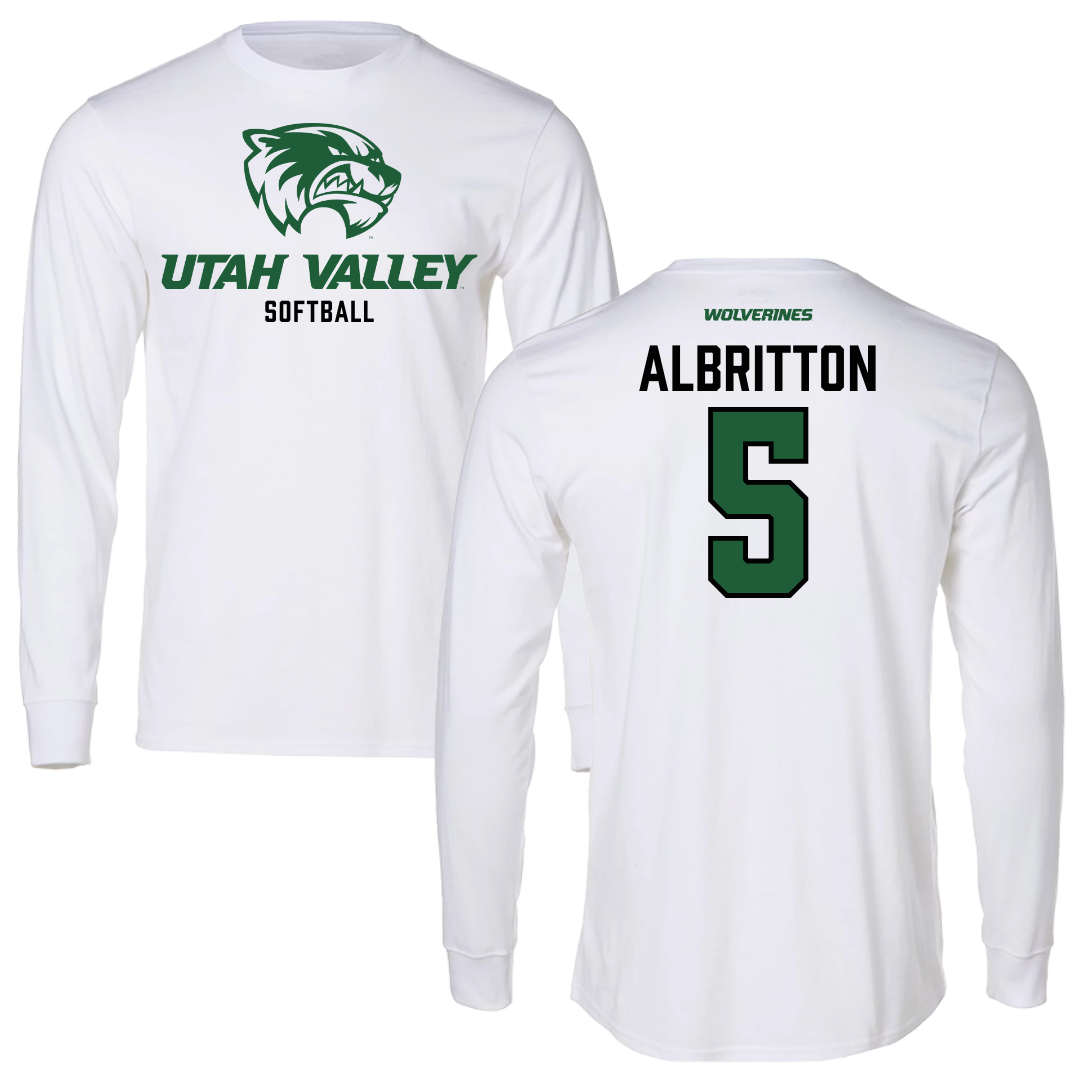 Utah Valley University Softball White Performance Long Sleeve - #5 Danyé Albritton