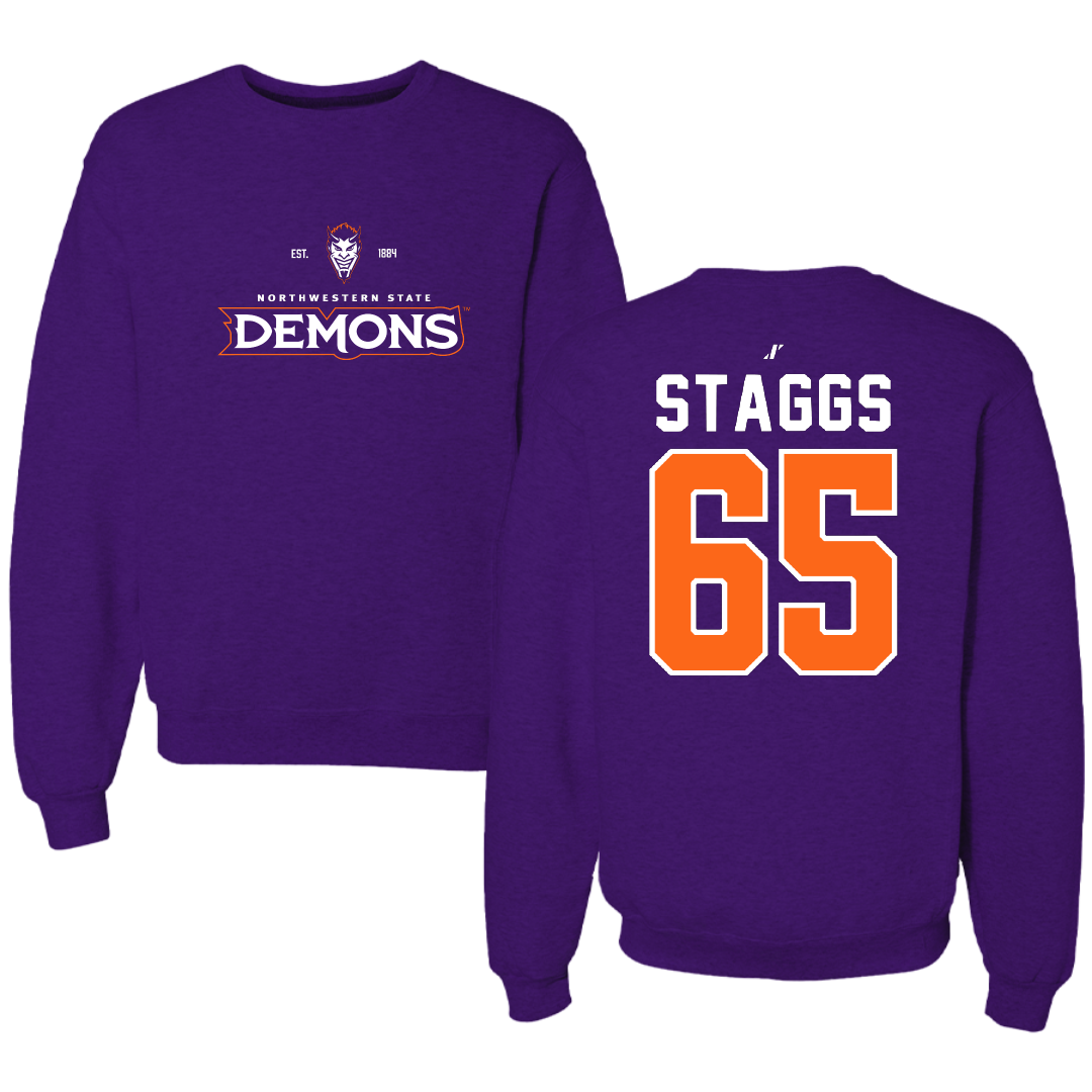 Northwestern State University Football Purple General Crewneck - #65 Brayden Staggs