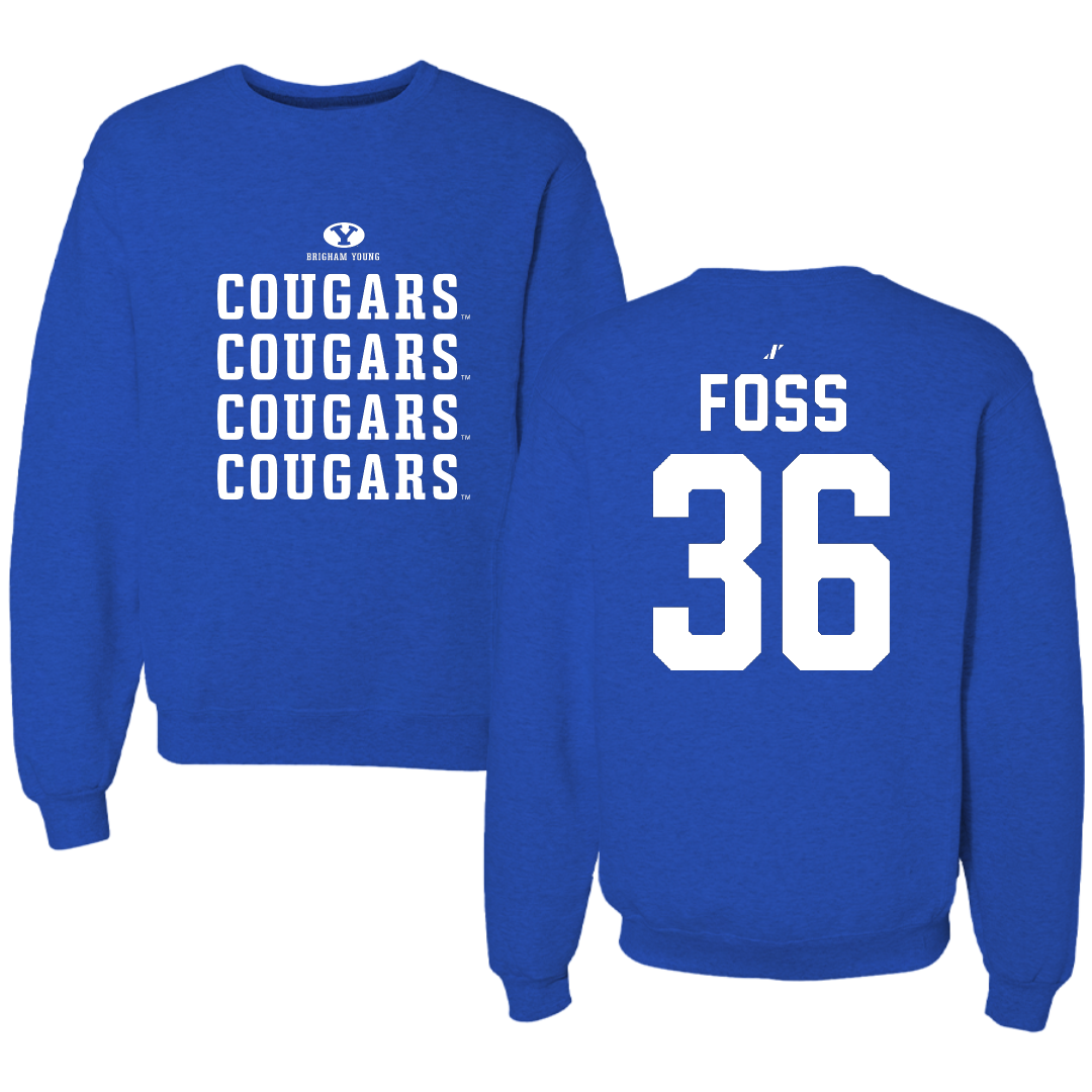 Brigham Young University Baseball Blue General Crewneck - #36 Carter Foss