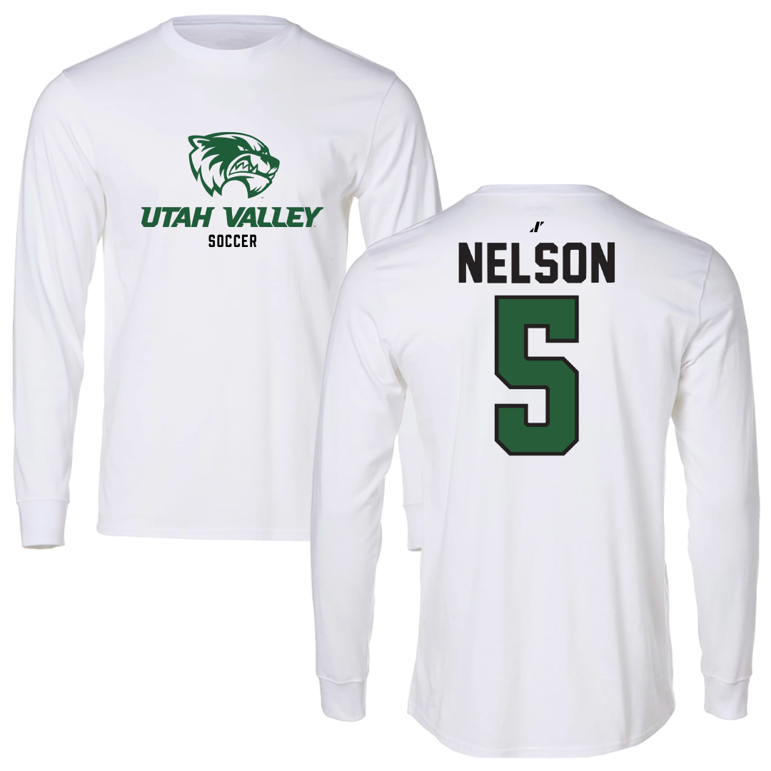 Utah Valley University Soccer White Classic Long Sleeve - #5 Taylor Nelson