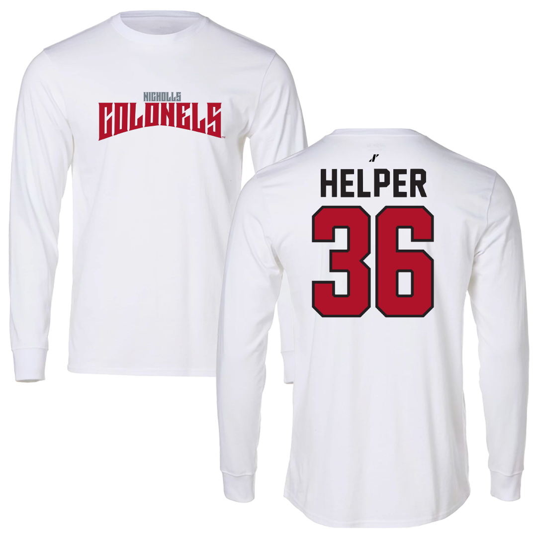 Nicholls State University Football White Classic Long Sleeve - #36 Justin Helper