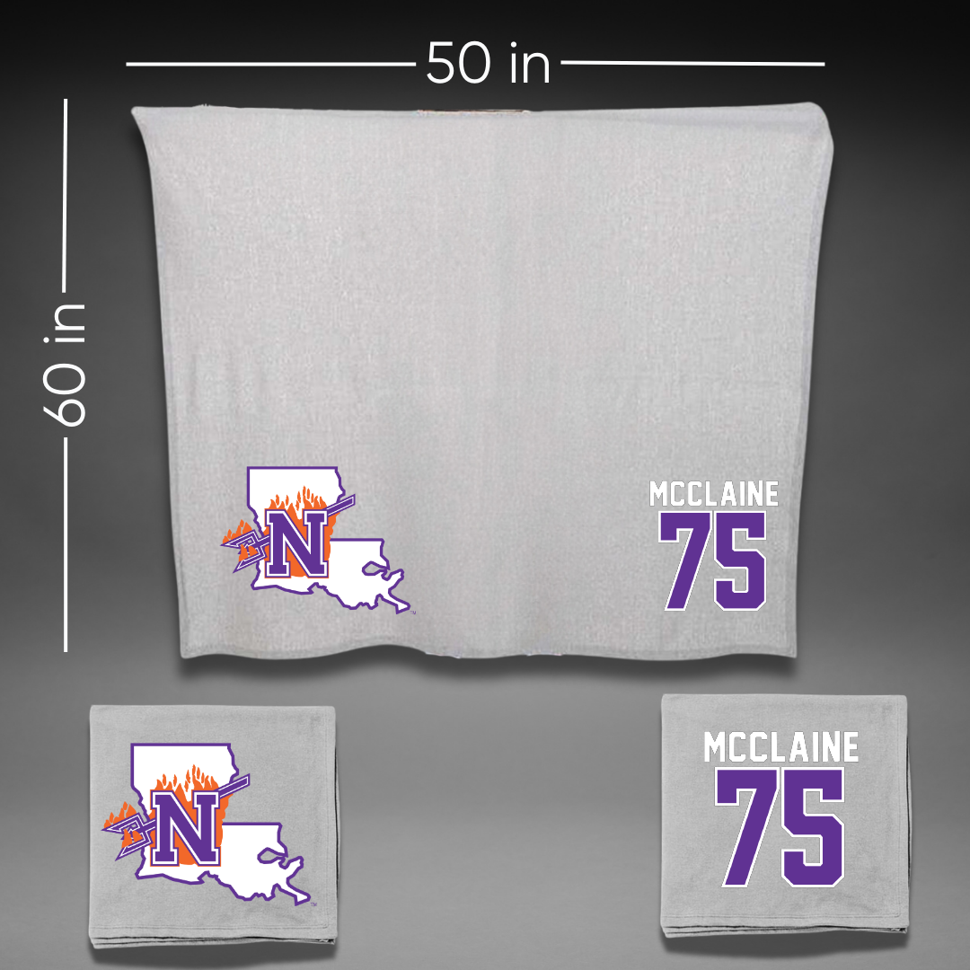 Northwestern State University Football Gray Blanket - #75 Jordan McClaine