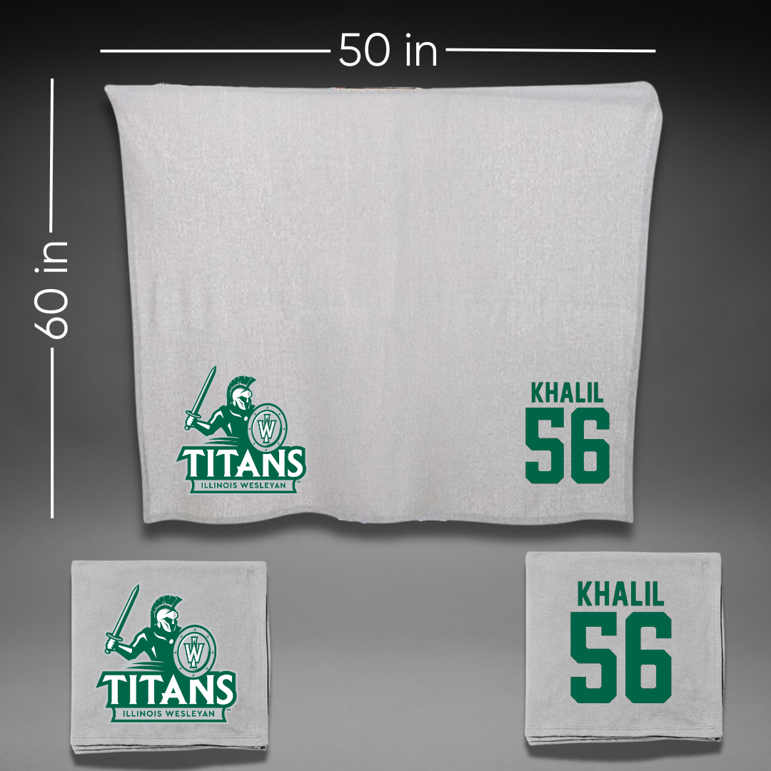 Illinois Wesleyan University Football Gray Blanket - #56 Mo Khalil