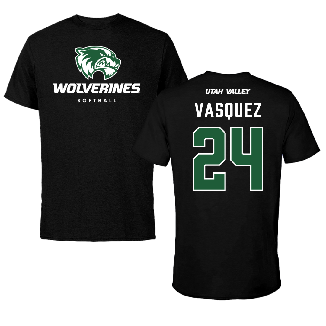 Utah Valley University Softball Black Mascot Performance Tee - #24 Victoria Vasquez