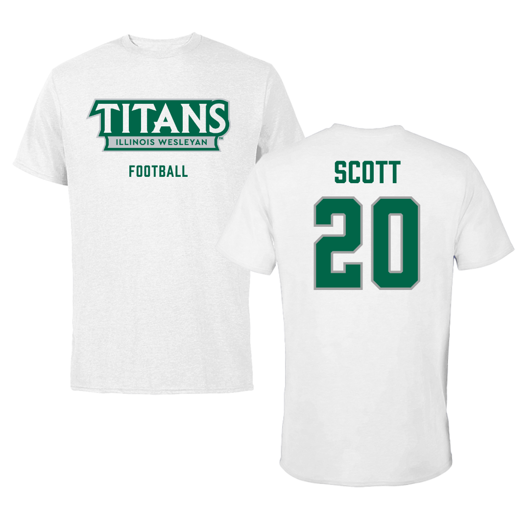 Illinois Wesleyan University Football White Mascot Performance Tee - #20 Jahari Scott