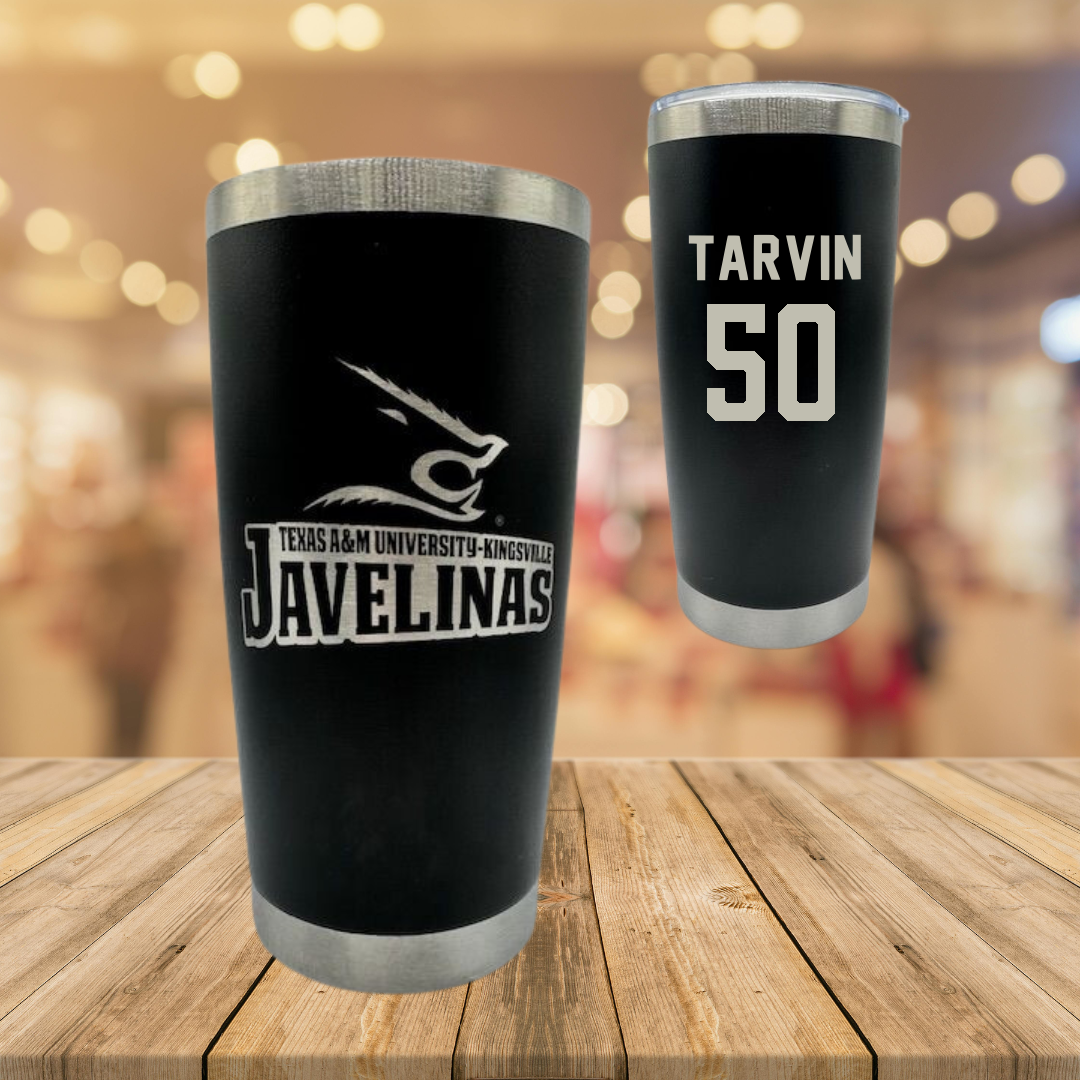 Texas A&M University-Kingsville Football Black Stainless Steel Tumbler - #50 Joe Tarvin