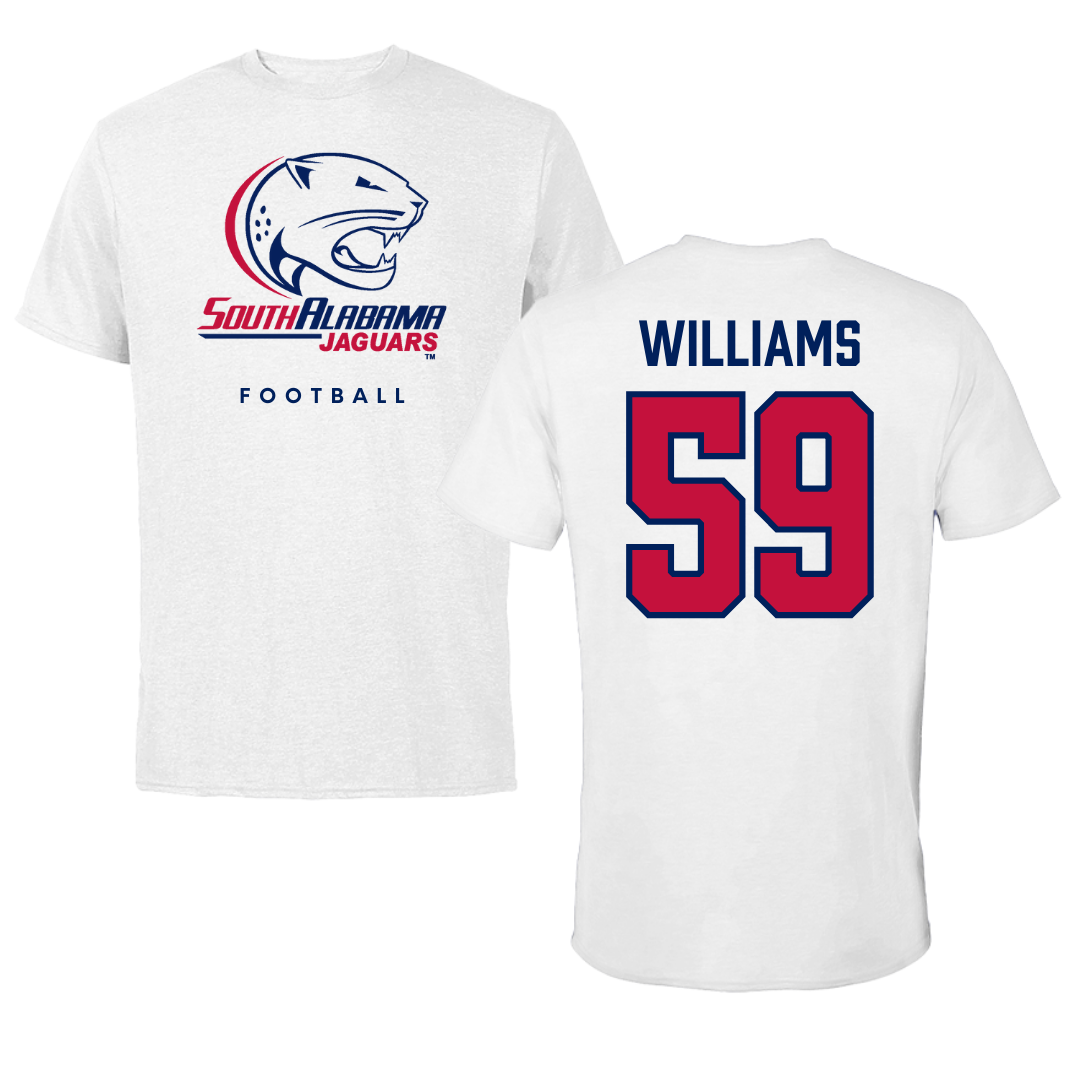 University of South Alabama Football White Performance Tee - #59 Sam Williams
