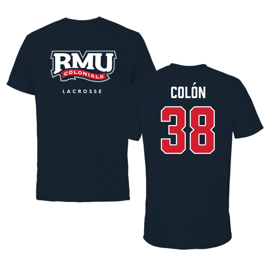 Robert Morris University Lacrosse Navy Performance Tee - #38 Sam Colón