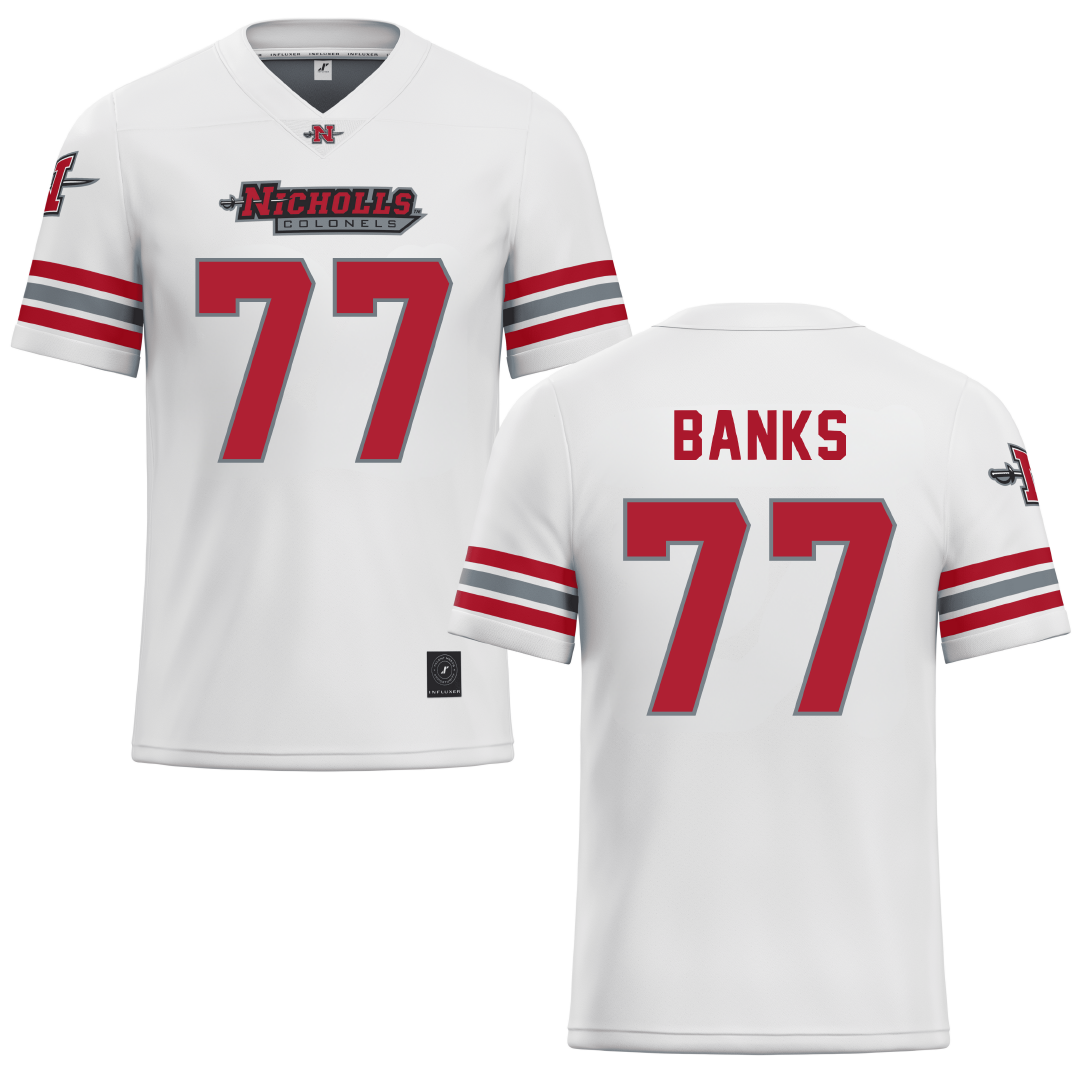Nicholls State University White Football Jersey - #77 Cam Banks