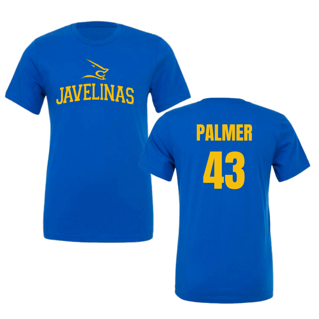 Texas A&M University-Kingsville Football Blue Performance Tee - #43 Tyler Palmer