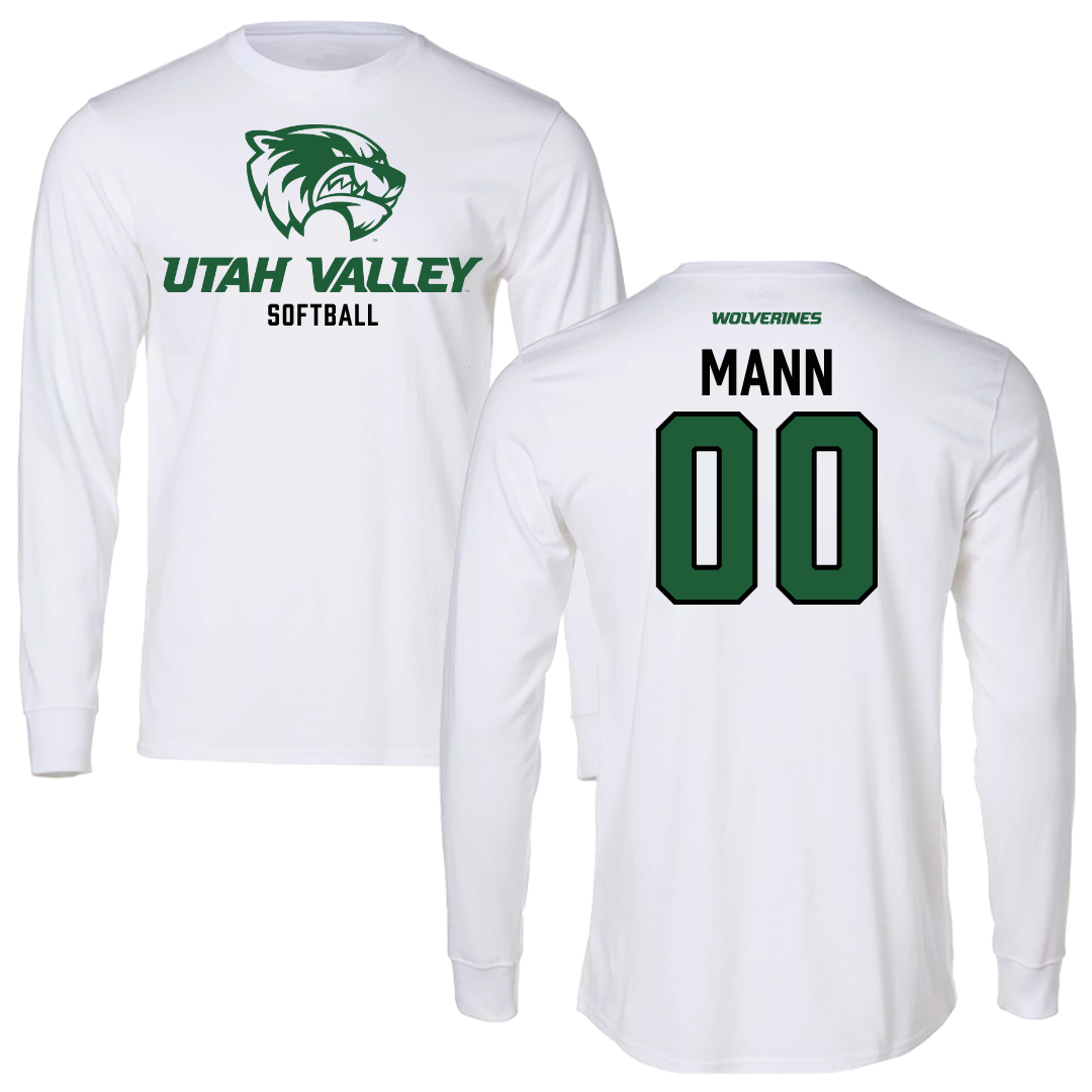 Utah Valley University Softball White Long Sleeve - #00 Angelique Mann