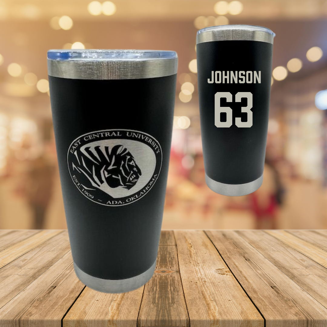 East Central University Football Black Stainless Steel Tumbler - #63 Tyson Johnson