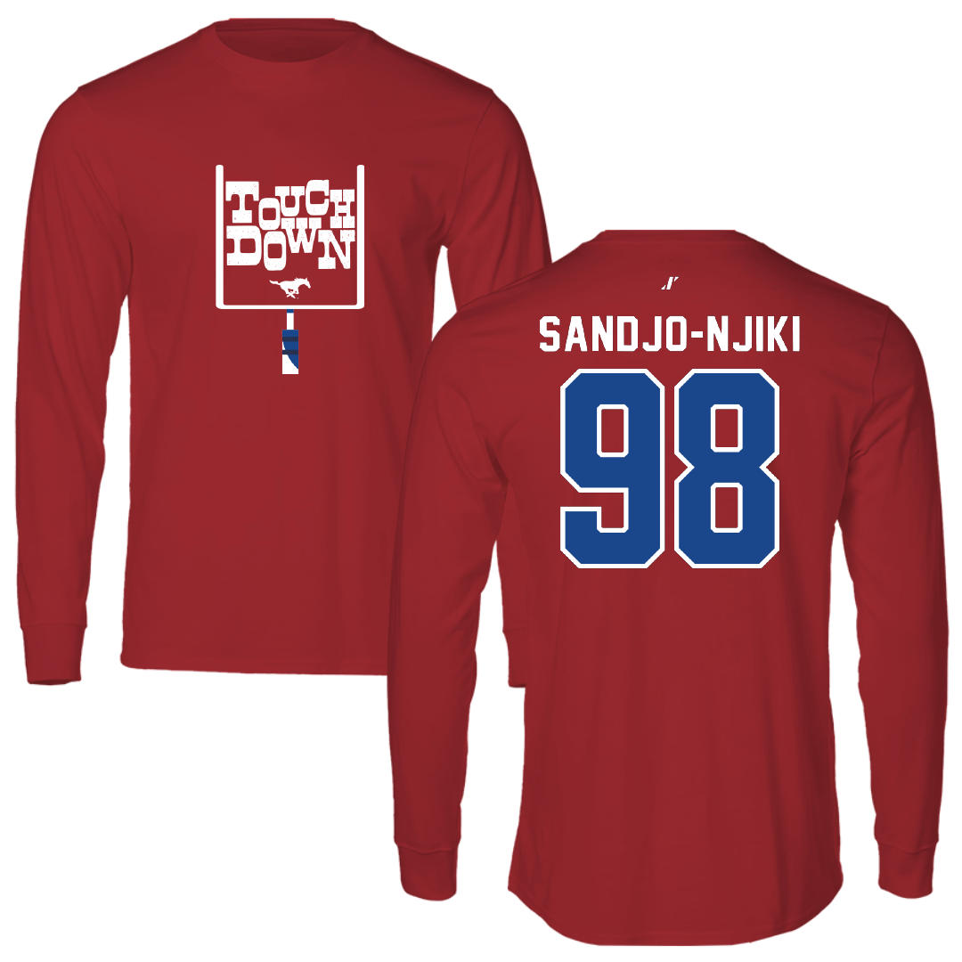 Southern Methodist University Football Canvas Red Touchdown Long Sleeve - #98 Mike Sandjo-Njiki
