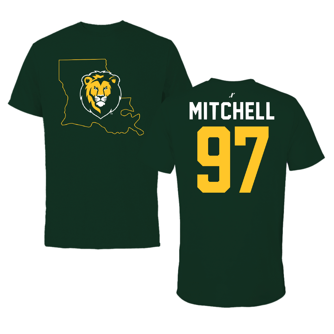 Southeastern Louisiana University Football Forest Green State Tee - #97 Tyrik Mitchell
