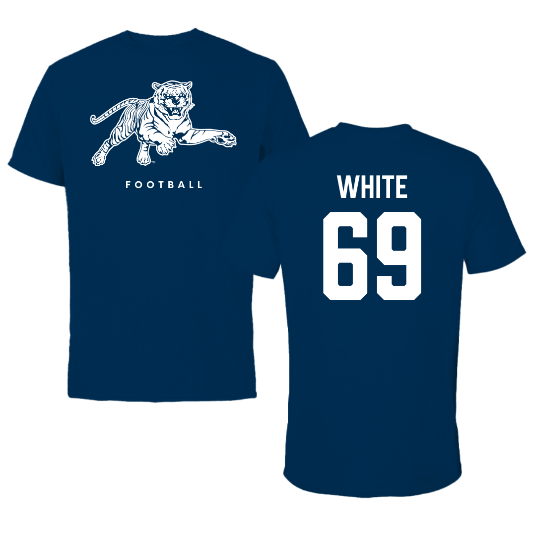 Jackson State University Football Navy Tee - #69 Dequarious White