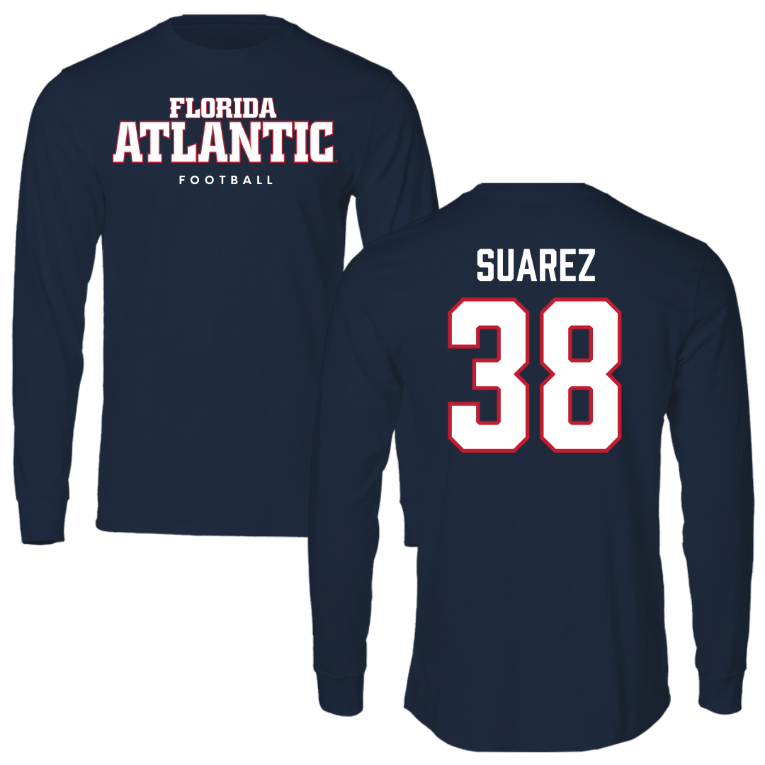 Florida Atlantic University Football Navy Block Long Sleeve - #38 Morgan Suarez