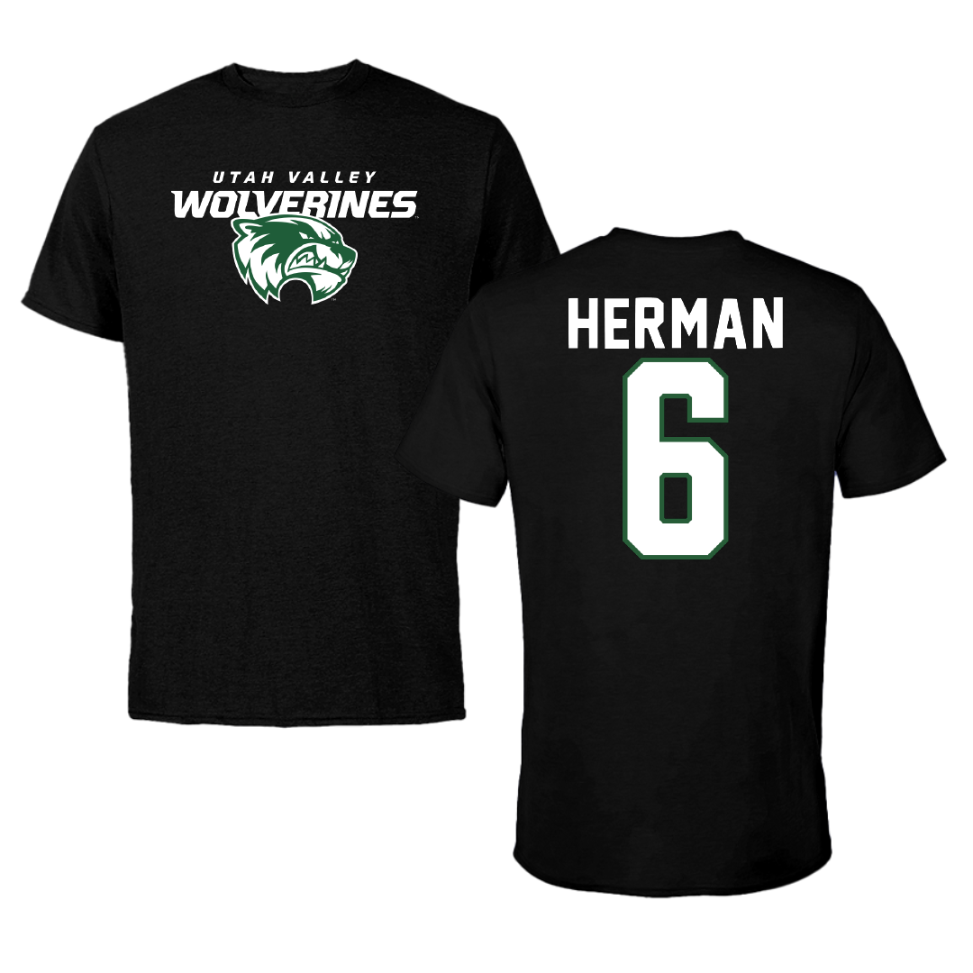 Utah Valley University Baseball Black Wolverines Tee - #6 Carston Herman